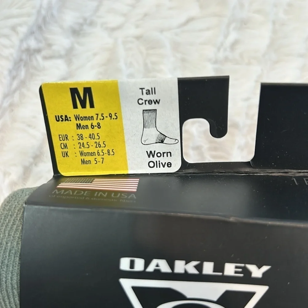 Brand new Oakley, tall crew, tactical socks, olive women 7.5–9.5 men’s 6–8